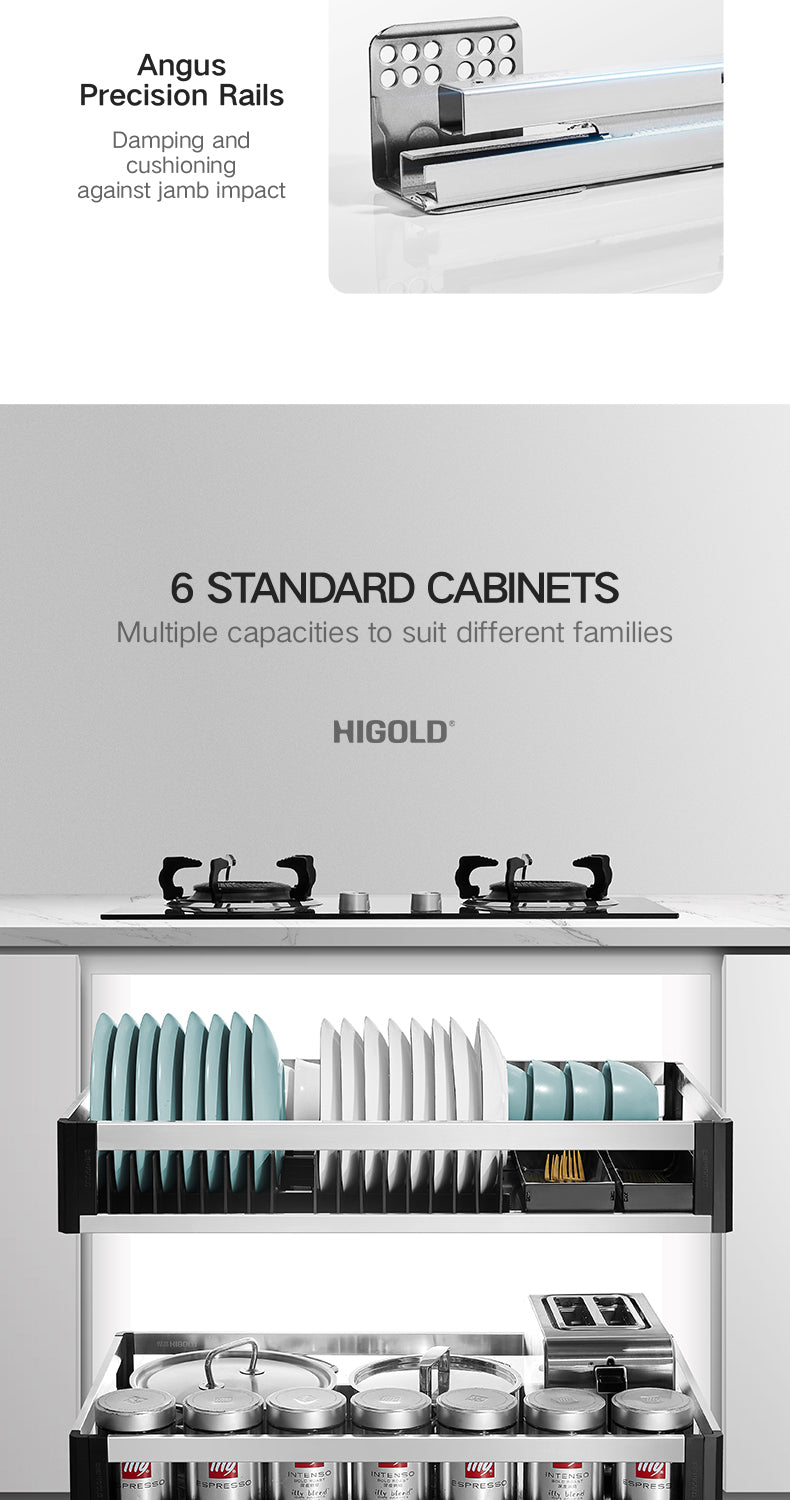 HIGOLD 600mm Kitchen Cabinet Basket Pull Drawer 800mm / 900mm 304 Stainless Steel Dish Storage Rack Combination Packages